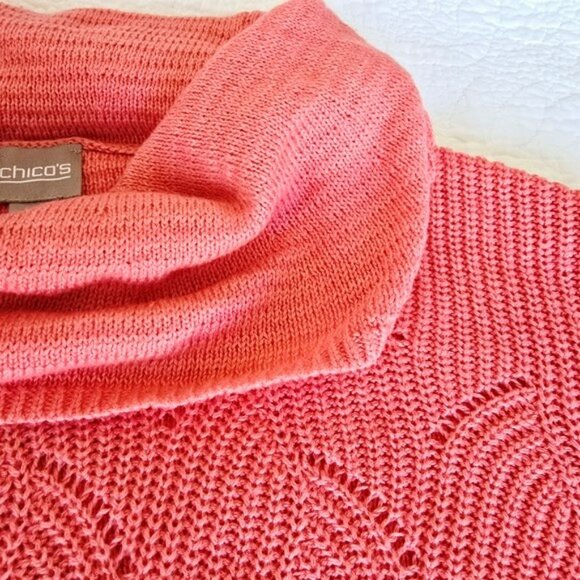 Chico’s 3 Women’s Size Large Coral Pink Knit Cowl Neck Sweater Long Sleeves - Picture 5 of 13